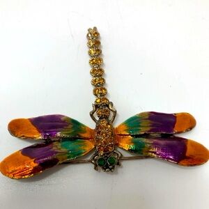Vintage Colorful Dragonfly and Gemstone Brooch/Pendant